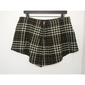 Free People Green Brown Plaid High Waisted Tulip Hem Shorts Exposed Zipper